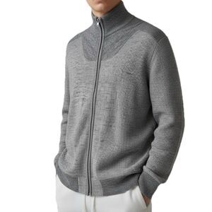 Diesel Industry Men's Full Zip Up Jacket Thermal Knit Long Sleeve Gray Melange M